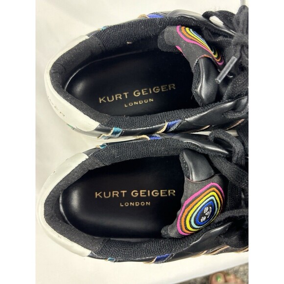 Kurt Geiger Laney Sneakers Black Leather Metallic Rainbow Piping Stripes 38.5 - Picture 7 of 15